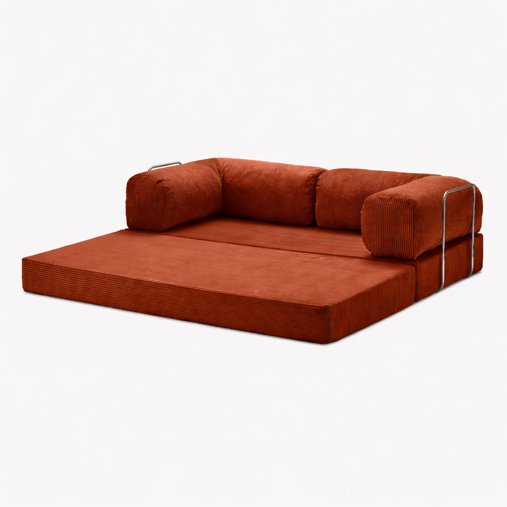 Canapé modulable velours côtelé 200X100 rouge brique