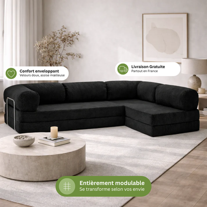 Canapé d'angle modulable velours côtelé 300X200 noir