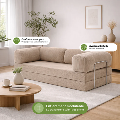 Canapé modulable velours côtelé 200X100 beige sable