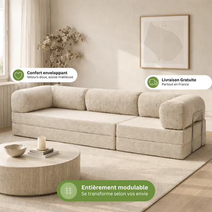 Canapé modulable velours côtelé 300X100 blanc givre