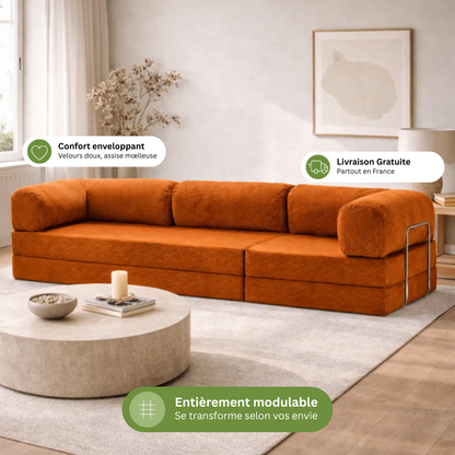 Canapé modulable velours côtelé 300X100 brun/orangé
