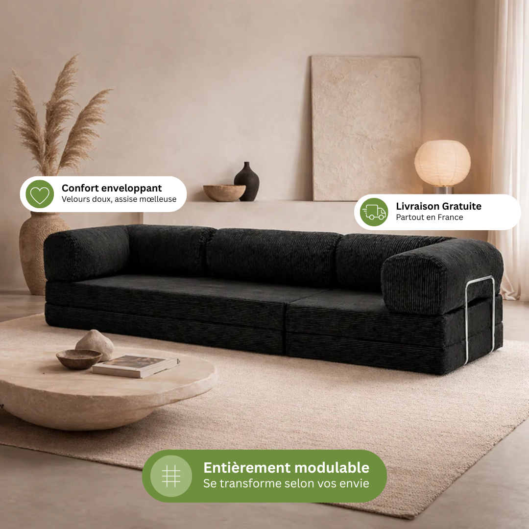 Canapé modulable velours côtelé 300X100 noir