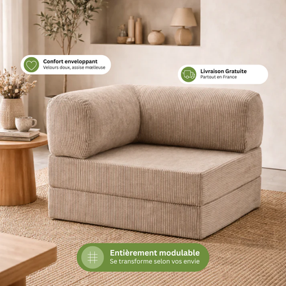 Fauteuil modulable velours côtelé 100X100 beige sable