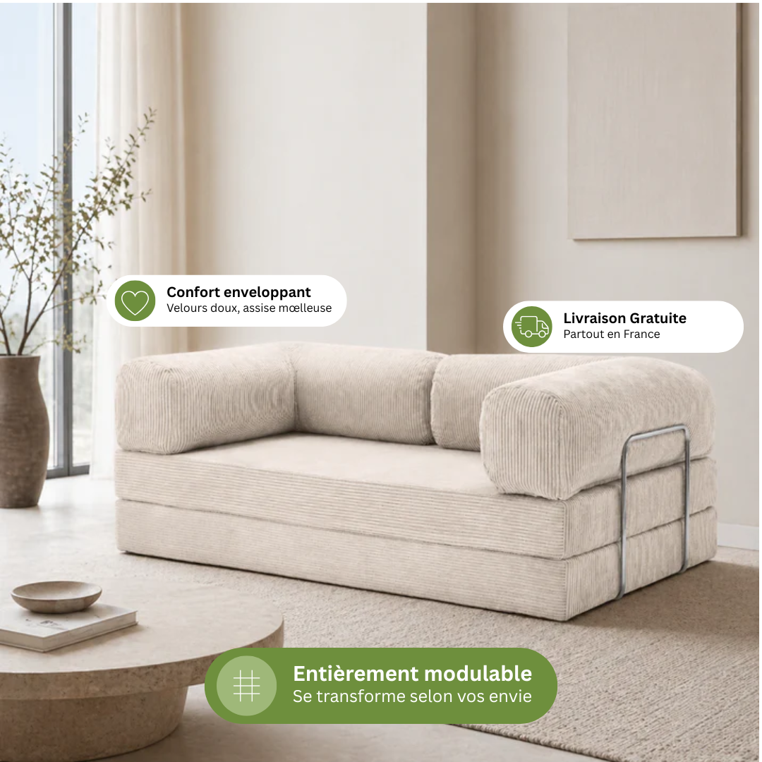 Canapé modulable velours côtelé 200X100 blanc givre
