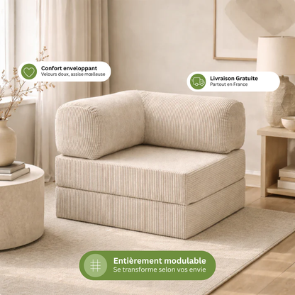 Fauteuil modulable velours côtelé 100X100 blanc givre