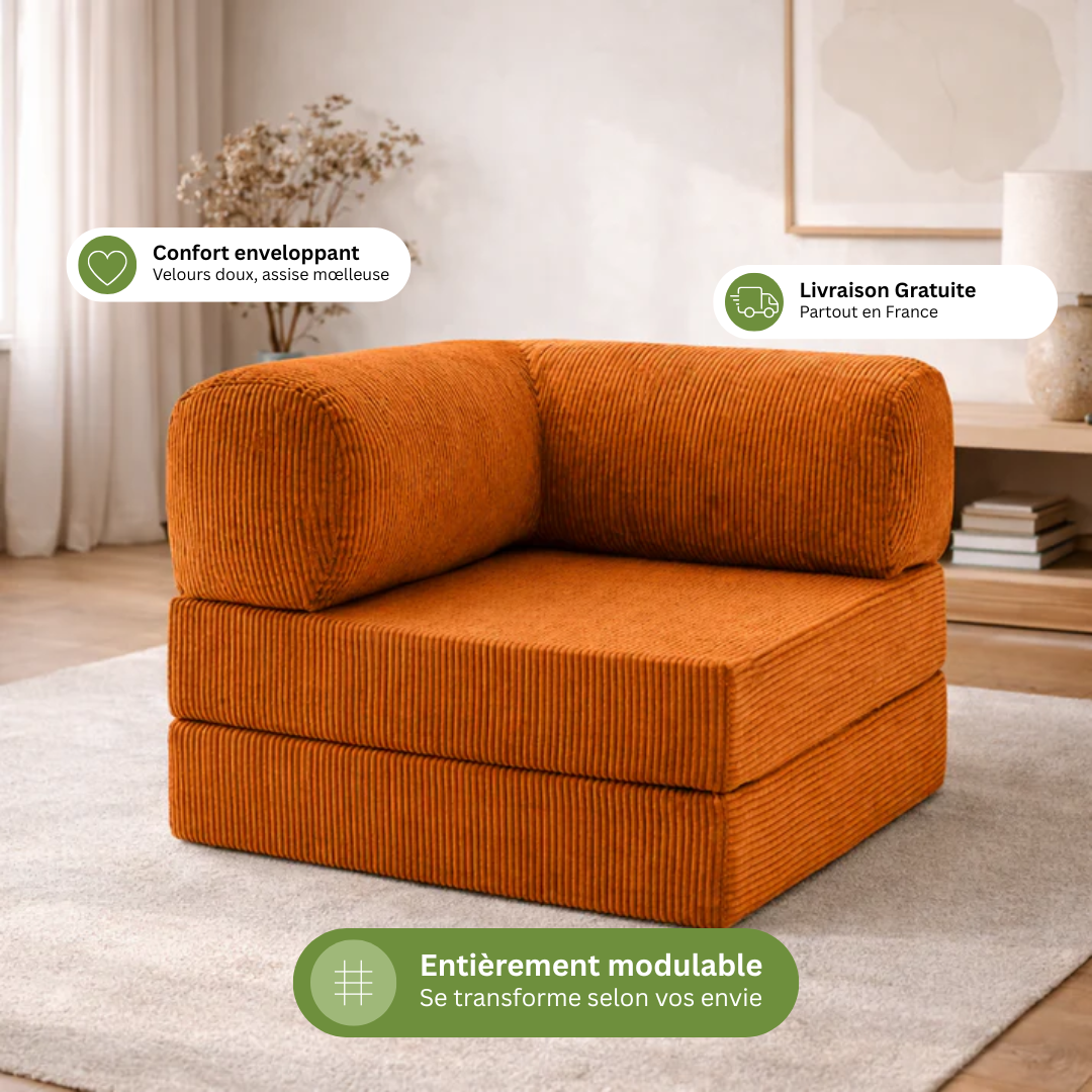 Fauteuil modulable velours côtelé 100X100 brun/orangé