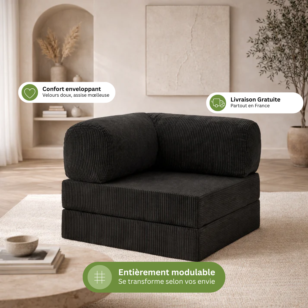 Fauteuil modulable velours côtelé 100X100 noir