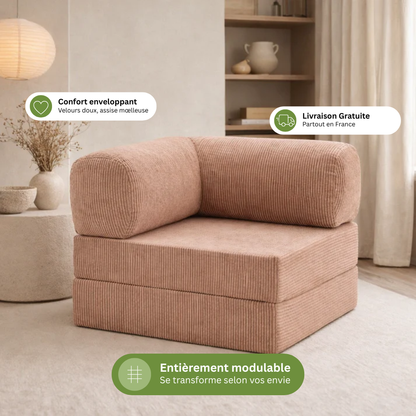 Fauteuil modulable velours côtelé 100X100 rose poudré