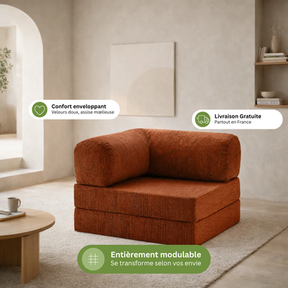 Fauteuil modulable velours côtelé 100X100 rouge brique