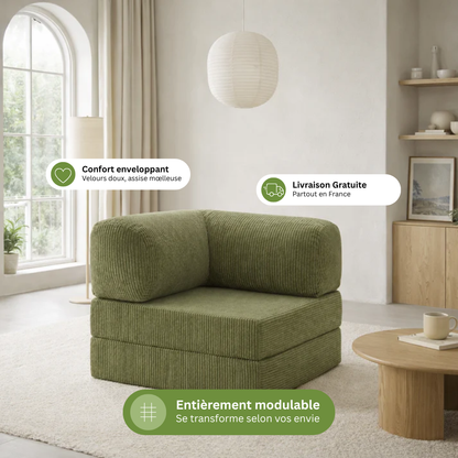 Fauteuil modulable velours côtelé 100X100 vert olive