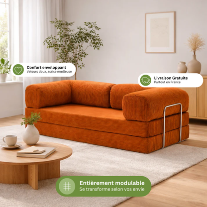 Canapé modulable velours côtelé 200X100 brun/orangé