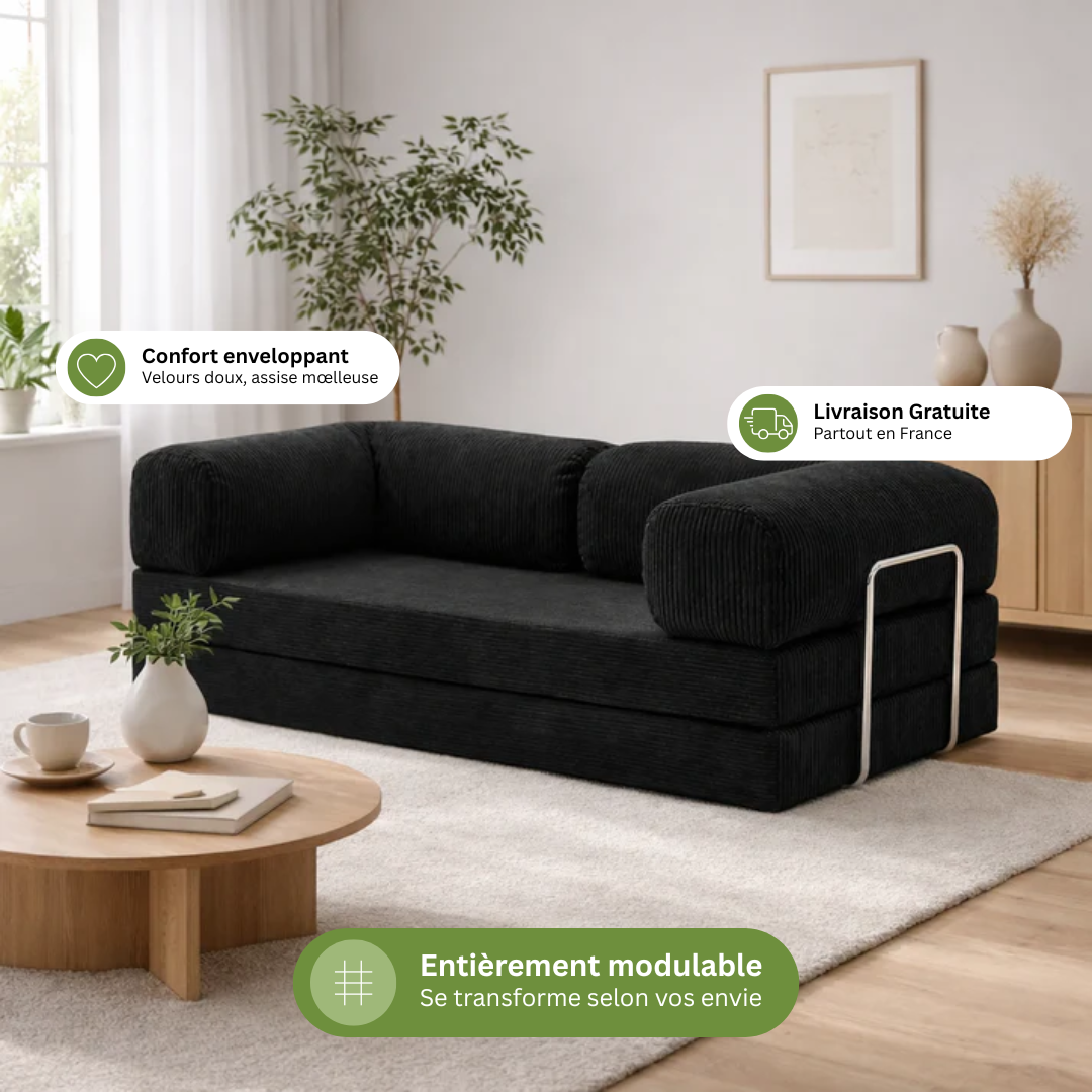Canapé modulable velours côtelé 200X100 noir