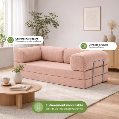 Canapé modulable velours côtelé 200X100 blanc givre