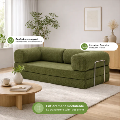 Canapé modulable velours côtelé 200X100 vert olive