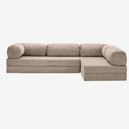 Canapé d'angle modulable velours côtelé 300X200 beige sable
