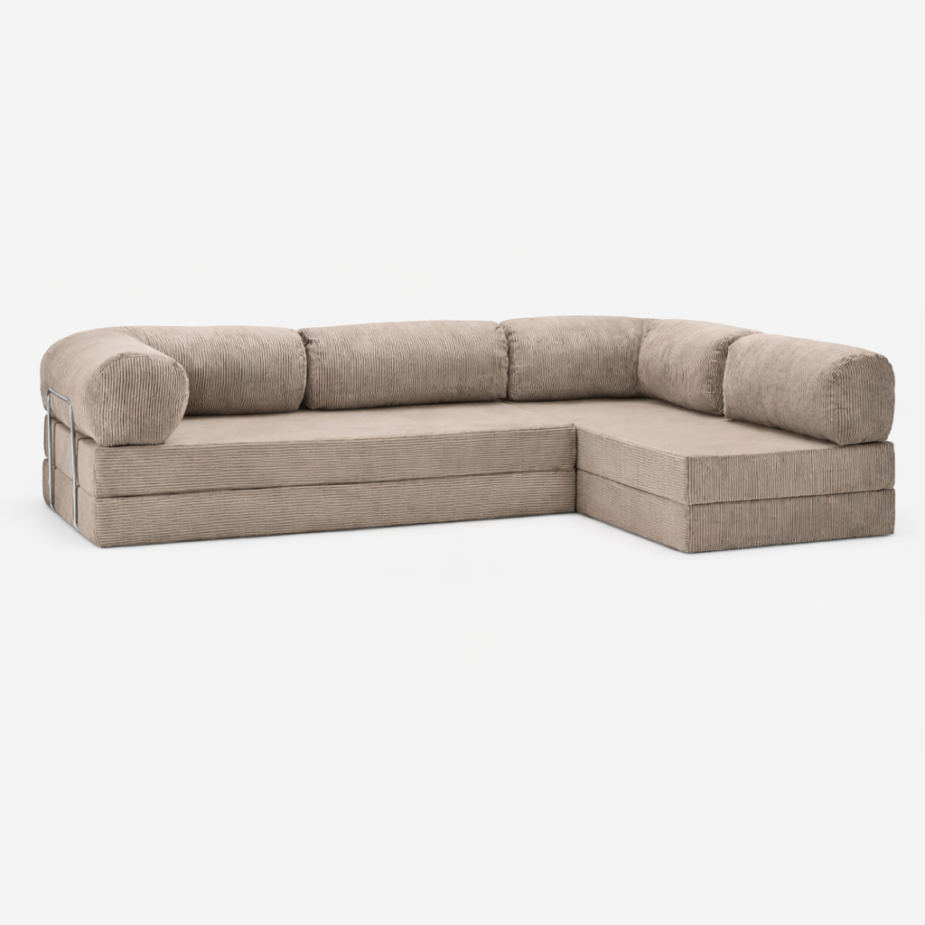 Canapé d'angle modulable velours côtelé 300X200 beige sable