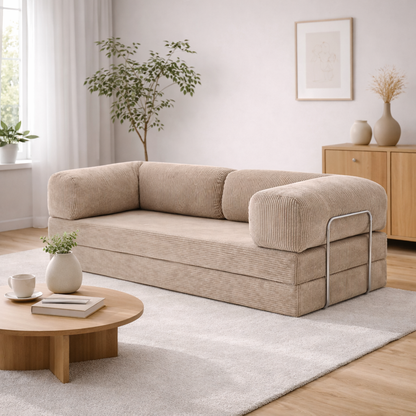 Canapé modulable velours côtelé 200X100 beige sable