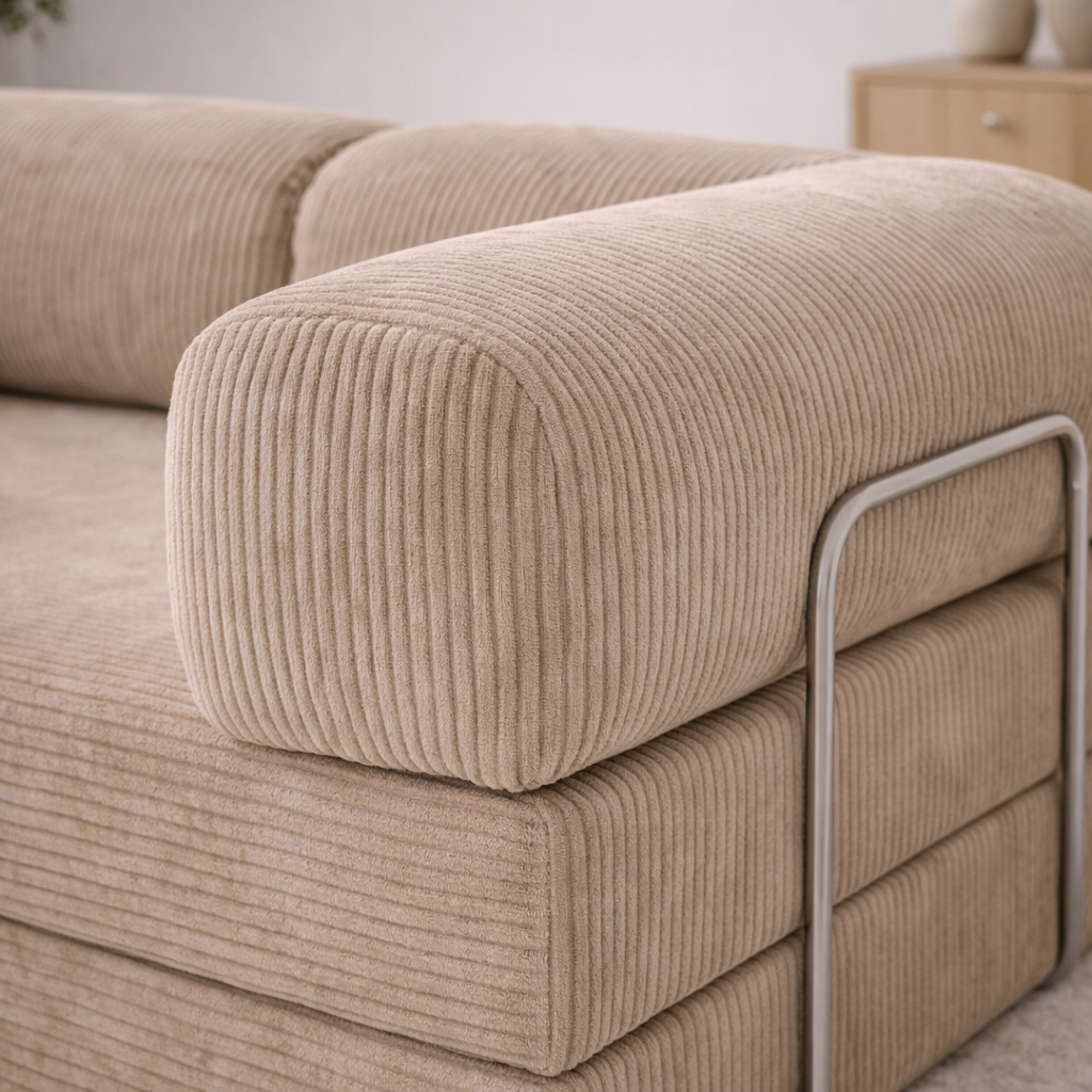 Canapé d'angle fermé modulable velours côtelé 300X200 beige sable