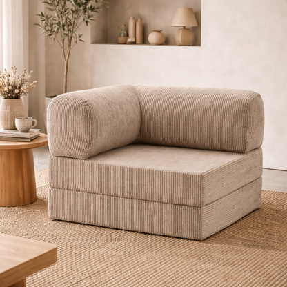 Fauteuil modulable velours côtelé 100X100 beige sable