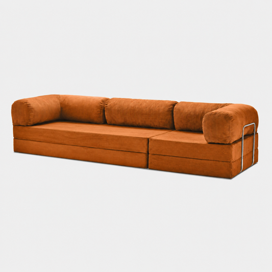 Canapé modulable velours côtelé 300X100 brun/orangé