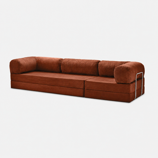 Canapé modulable velours côtelé 300X100 rouge brique