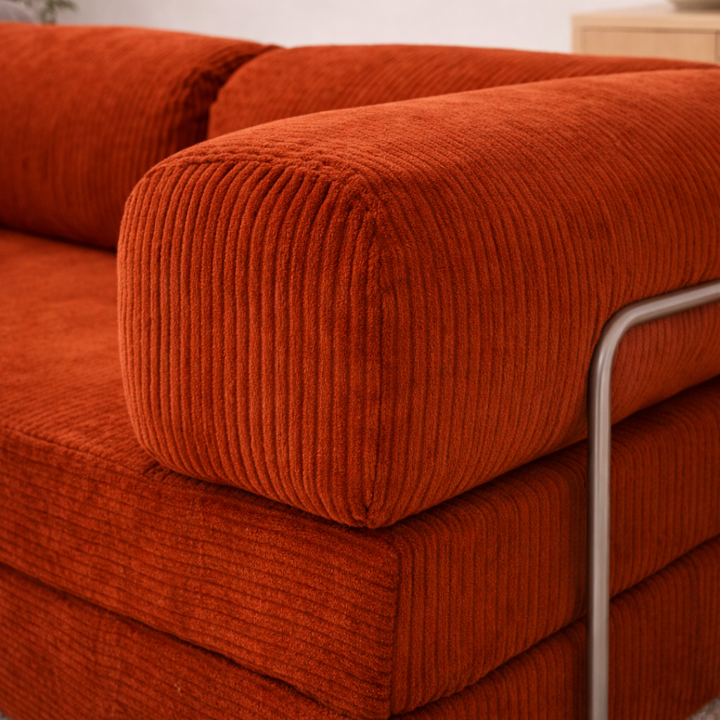 Canapé d'angle fermé modulable velours côtelé 300X200 rouge brique