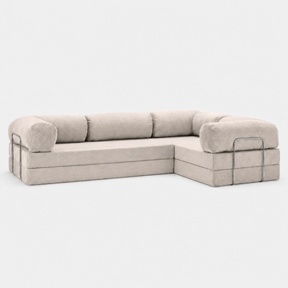 Canapé d'angle fermé modulable velours côtelé 300X200 blanc givre