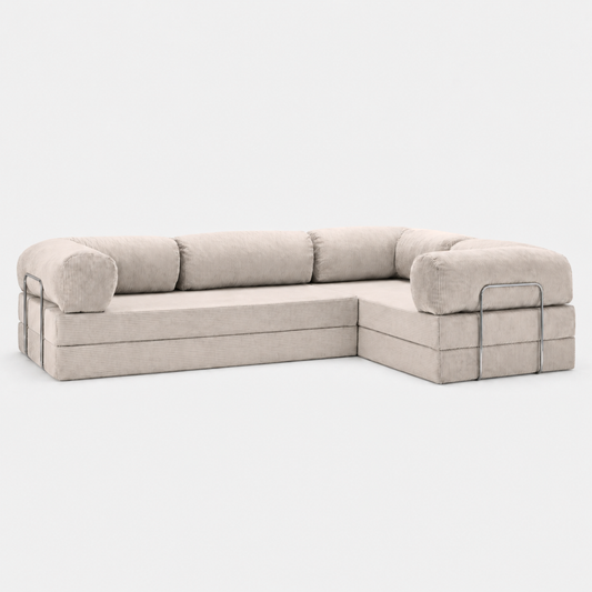 Canapé d'angle fermé modulable velours côtelé 300X200 blanc givre