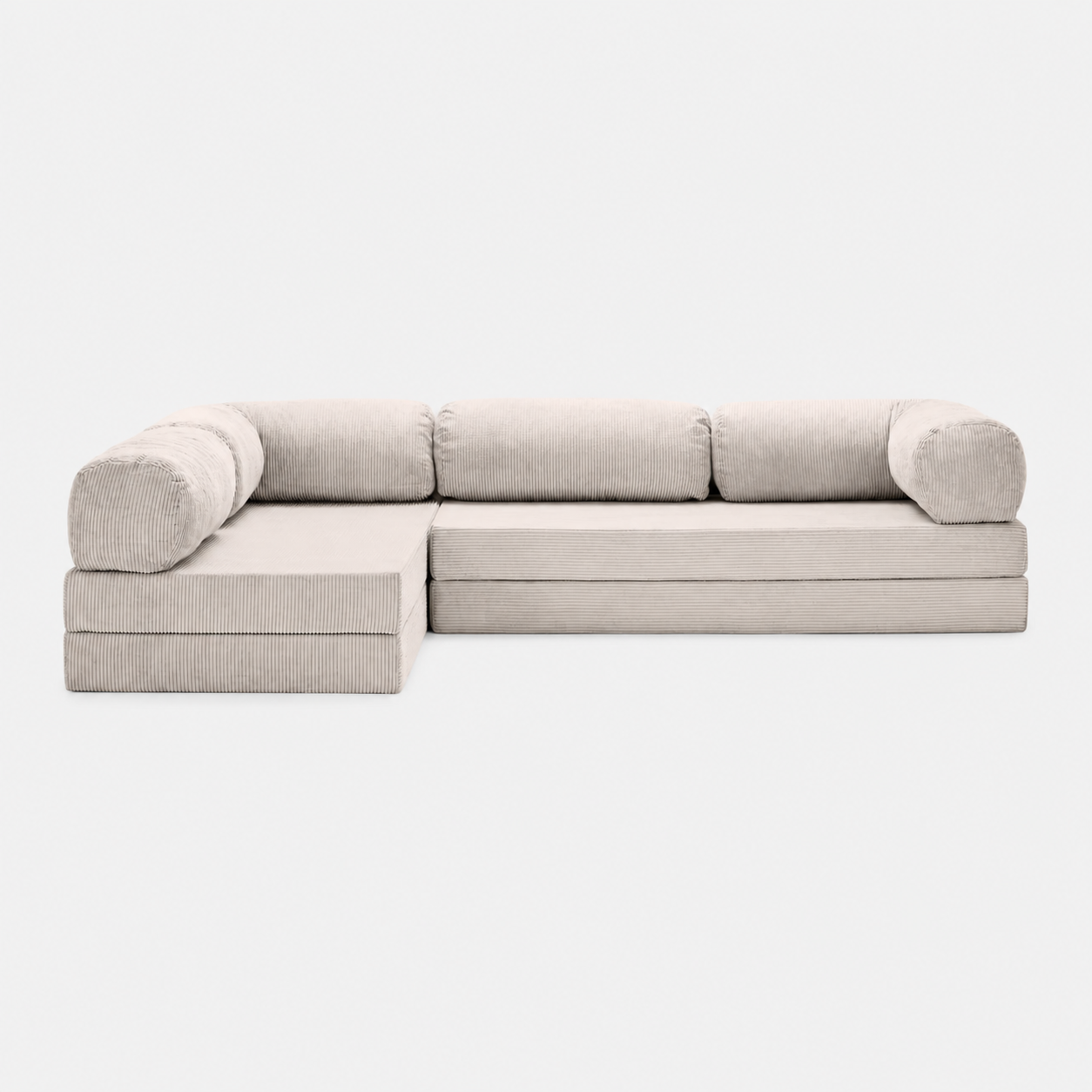 Canapé d'angle modulable velours côtelé 300X200 blanc givre