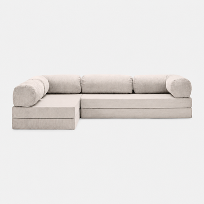 Canapé d'angle modulable velours côtelé 300X200 blanc givre