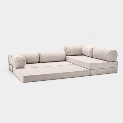 Canapé d'angle modulable velours côtelé 300X200 blanc givre