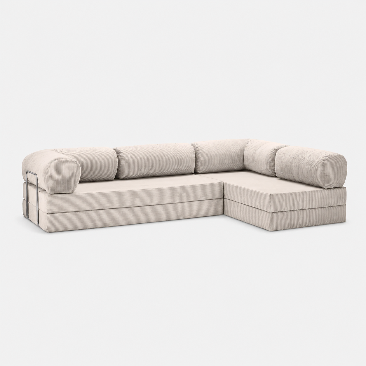 Canapé d'angle modulable velours côtelé 300X200 blanc givre