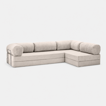 Canapé d'angle modulable velours côtelé 300X200 blanc givre