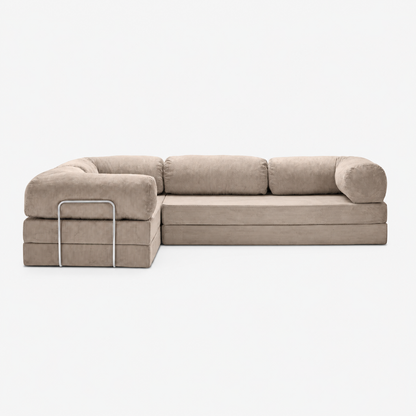 Canapé d'angle fermé modulable velours côtelé 300X200 beige sable