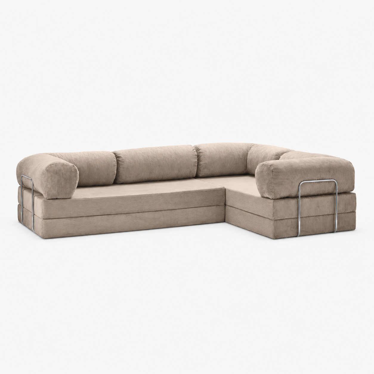 Canapé d'angle fermé modulable velours côtelé 300X200 beige sable