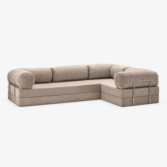 Canapé d'angle fermé modulable velours côtelé 300X200 beige sable