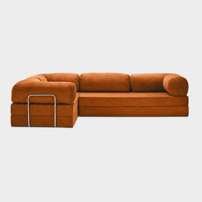 Canapé d'angle fermé modulable velours côtelé 300X200 brun/orangé