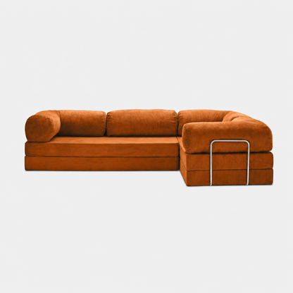 Canapé d'angle fermé modulable velours côtelé 300X200 brun/orangé
