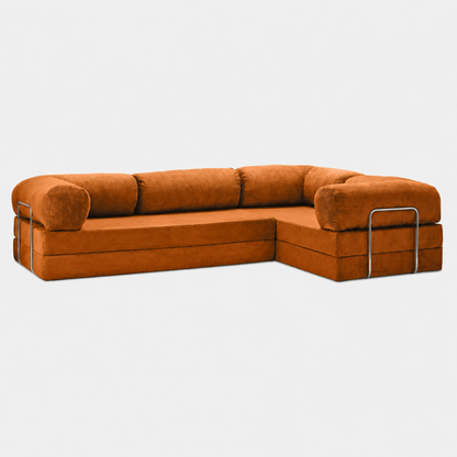 Canapé d'angle fermé modulable velours côtelé 300X200 brun/orangé