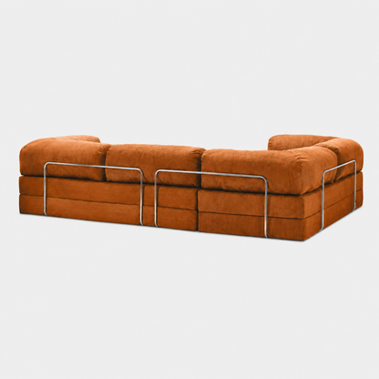 Canapé d'angle fermé modulable velours côtelé 300X200 brun/orangé