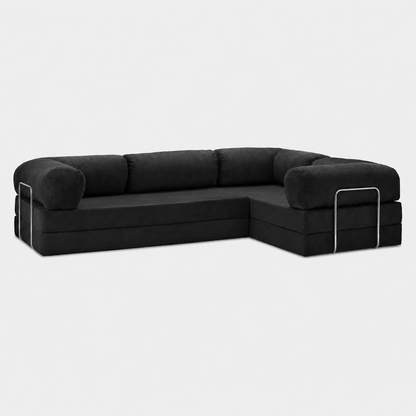 Canapé d'angle fermé modulable velours côtelé 300X200 noir