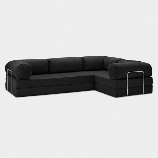 Canapé d'angle fermé modulable velours côtelé 300X200 noir
