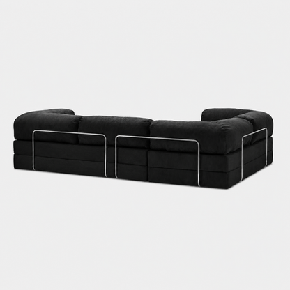 Canapé d'angle fermé modulable velours côtelé 300X200 noir