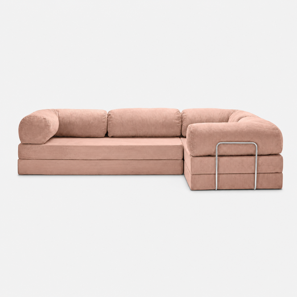 Canapé d'angle fermé modulable velours côtelé 300X200 rose poudré