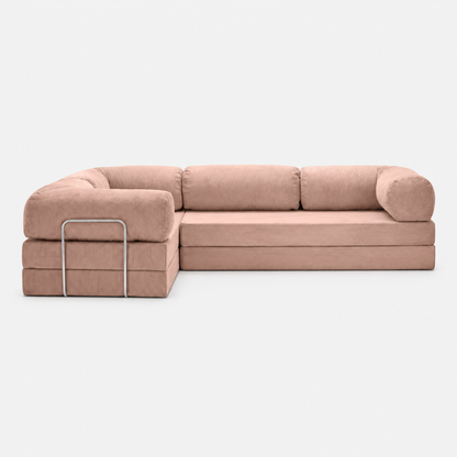 Canapé d'angle fermé modulable velours côtelé 300X200 rose poudré