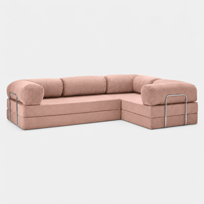 Canapé d'angle fermé modulable velours côtelé 300X200 rose poudré