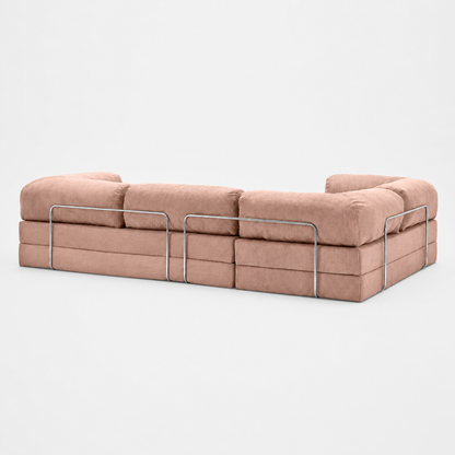 Canapé d'angle fermé modulable velours côtelé 300X200 rose poudré