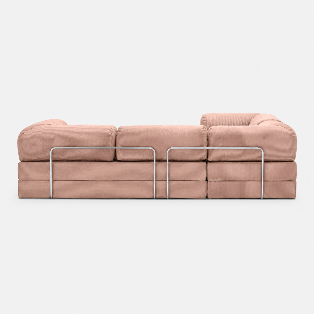 Canapé d'angle fermé modulable velours côtelé 300X200 rose poudré