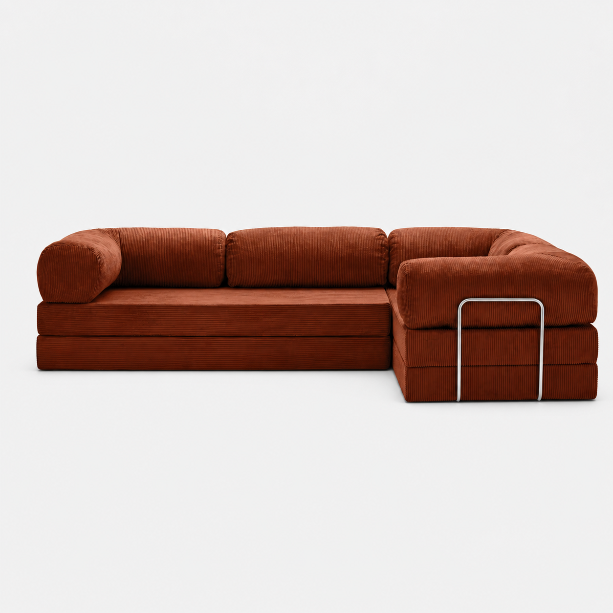 Canapé d'angle fermé modulable velours côtelé 300X200 rouge brique