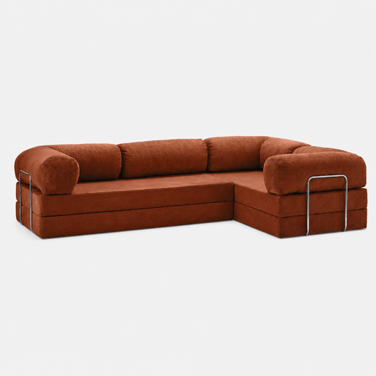 Canapé d'angle fermé modulable velours côtelé 300X200 rouge brique